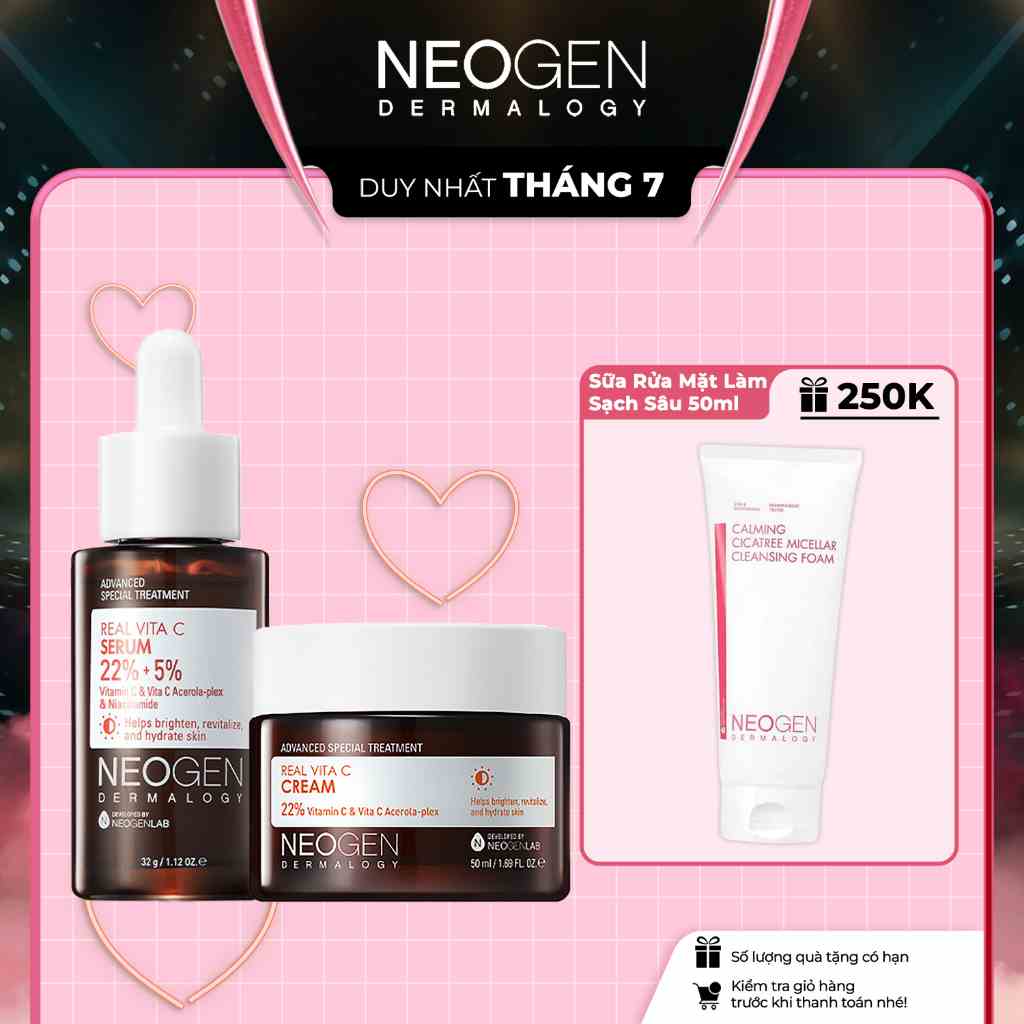 Bộ Sản Phẩm Serum & Kem Dưỡng Vitamin C 22% Mờ Thâm Dưỡng Trắng Da Neogen Dermalogy Real Vita C