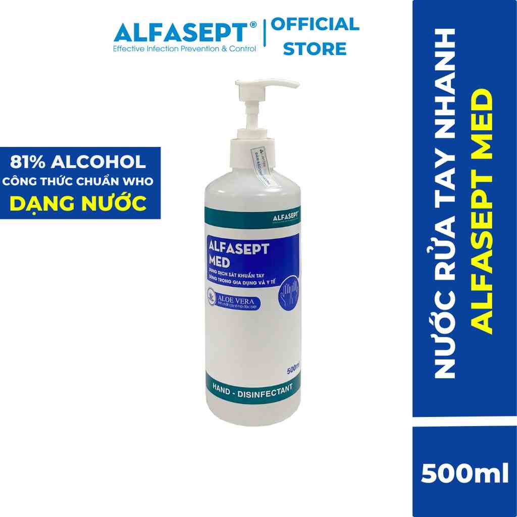 Dung Dịch Rửa Tay ALFASEPT Med Giúp Diệt Khuẩn Toàn Diện, Nhanh Chóng Với Hệ Phức Hợp Chất Dưỡng Ẩm Lọ 500ml