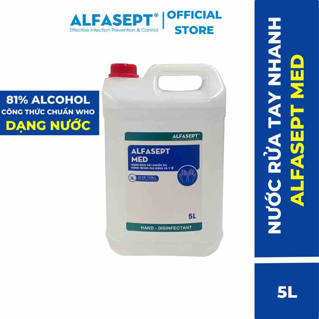 Dung Dịch Rửa Tay ALFASEPT Med Giúp Diệt Khuẩn Toàn Diện, Nhanh Chóng Với Hệ Phức Hợp Chất Dưỡng Ẩm Can 5L