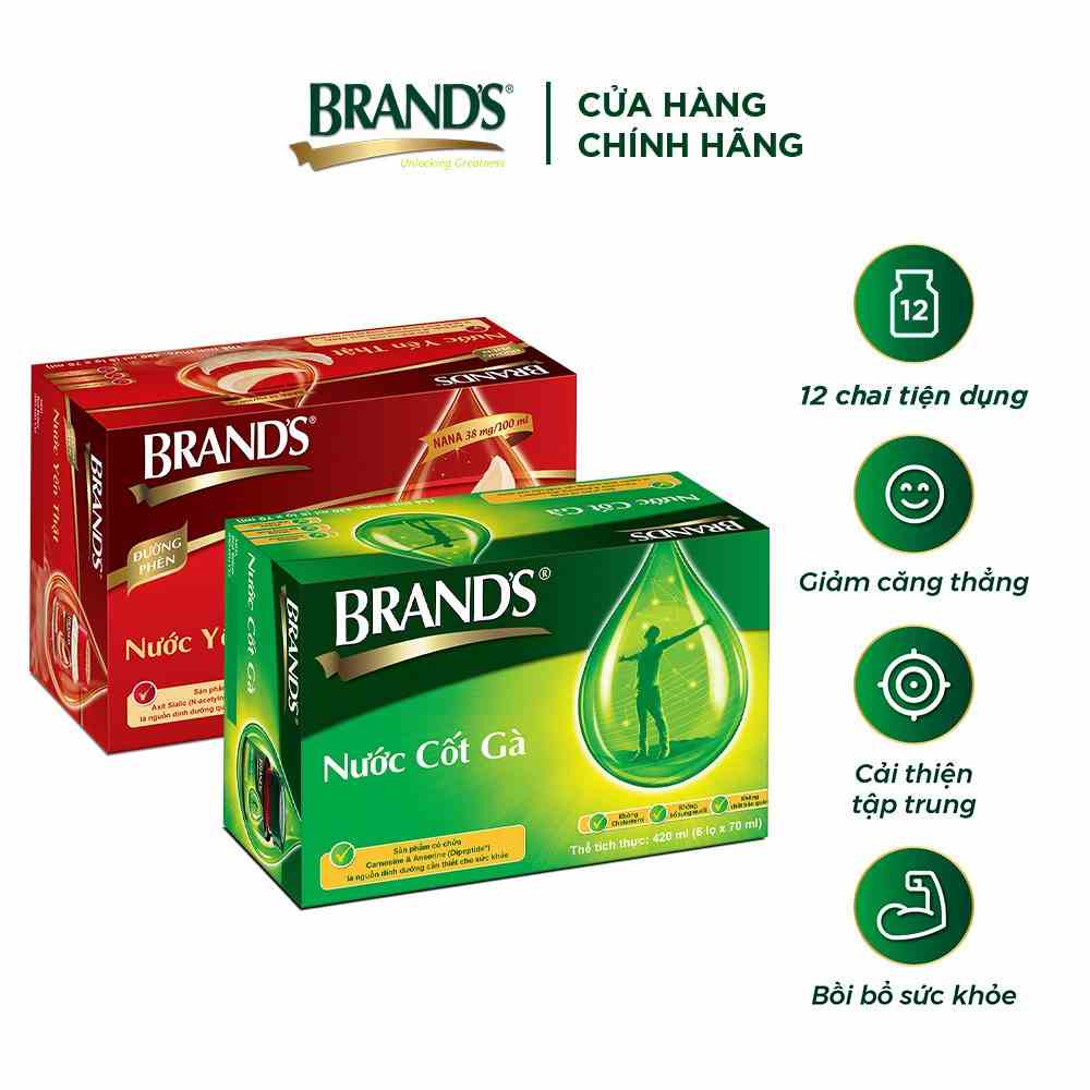 Combo 1 hộp nước cốt gà BRANDS vị truyền thống 70 ml và 1 hộp nước yến thật BRANDS đường phèn 70 ml