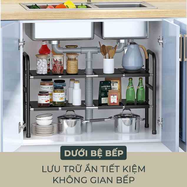 Kệ gầm bếp AVOHOME  để đồ nhà bếp Để Xoong Nồi Gọn Gàng bền vĩnh cửu, tiết kiệm không gian Gầm Bếp 2 Tầng ĐA NĂNG