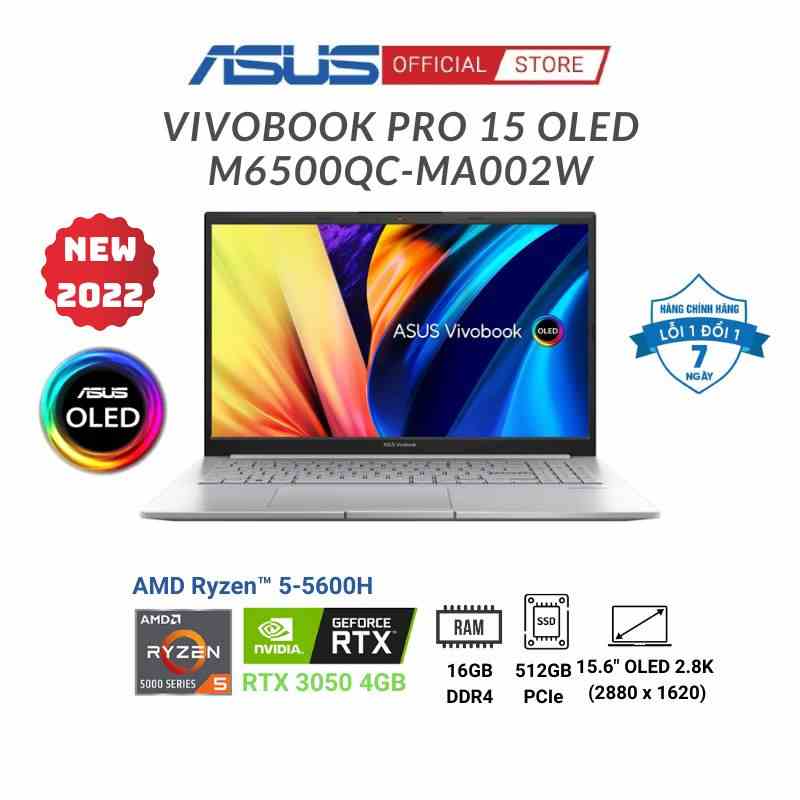 [MÃ ELBAU5 Giảm tới 500K] Laptop Asus Vivobook Pro15 M6500QC-MA002W (Ryzen 5 5600H | RTX 3050 4GB | 15.6-inch 2.8K OLED)