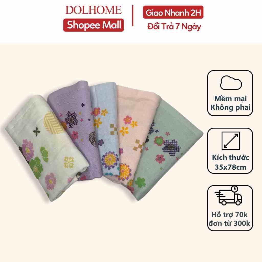 Khăn tắm cho bé Dolhome in hình 34x80cm cotton xô mềm mịn, thấm hút nước, không phai màu,không kích ứng da