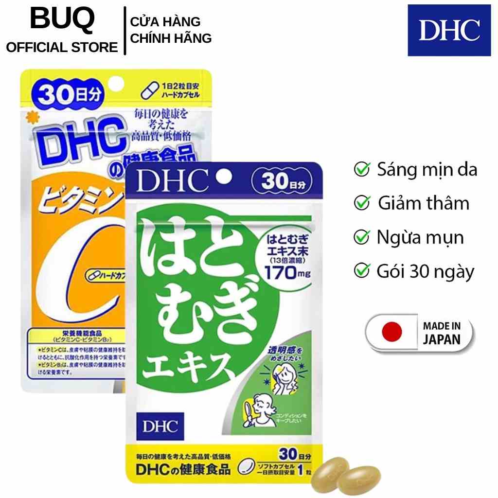 Combo Viên uống DHC Sáng Da Mờ thâm 30 Ngày (Adlay 30v/gói & Vitamin C 60v/gói)