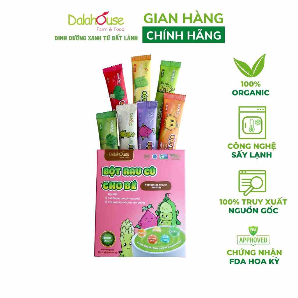 Combo bột rau cho bé nguyên chất Dalahouse công nghệ sấy lạnh tiêu chuẩn Châu Âu hộp 7 gói x 3 gr