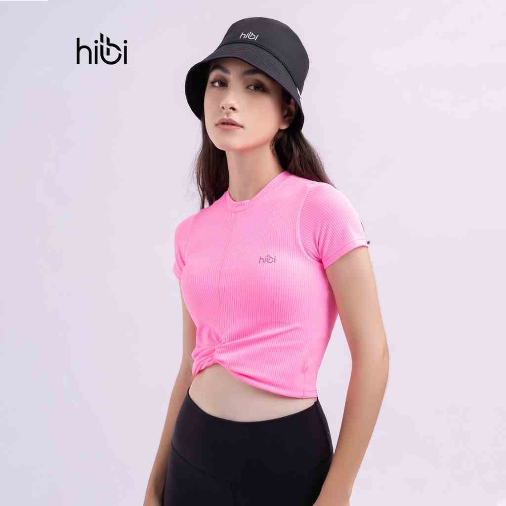 Áo croptop tay ngắn tập Yoga Gym Hibi Sports CR816 size mới, kiểu xoắn nơ, kèm mút ngực