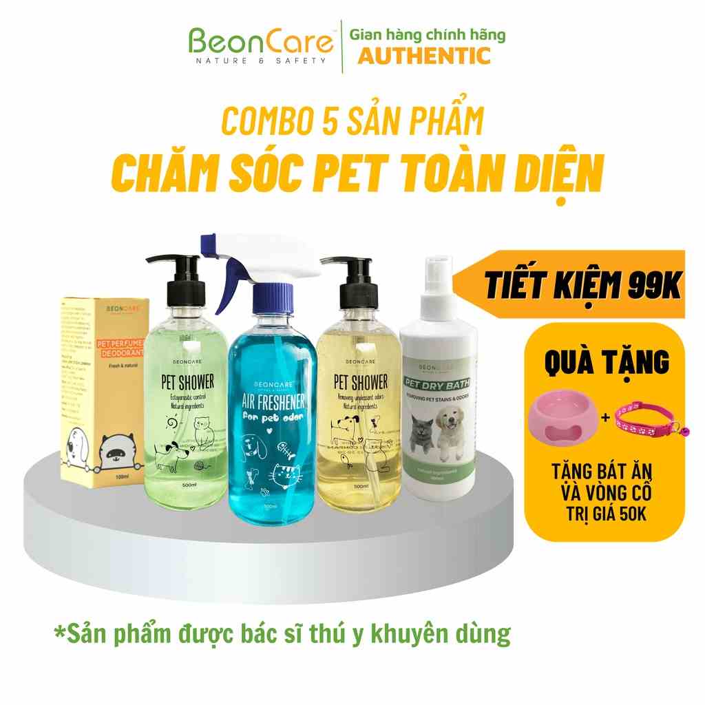 Combo 5 Sản Phẩm Beoncare Gồm Khử Mùi Vệ Sinh, Sữa Tắm Ve Rận, Sữa Tắm Khử Mùi, Xịt Tắm Khô, Nước Hoa tặng bát