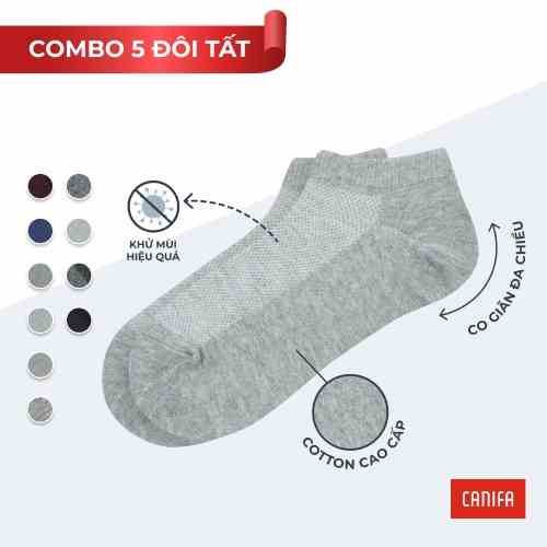 Tất nữ CANIFA dạng vớ cổ ngắn cotton pha mầu trắng xám đen - 6AX22A008