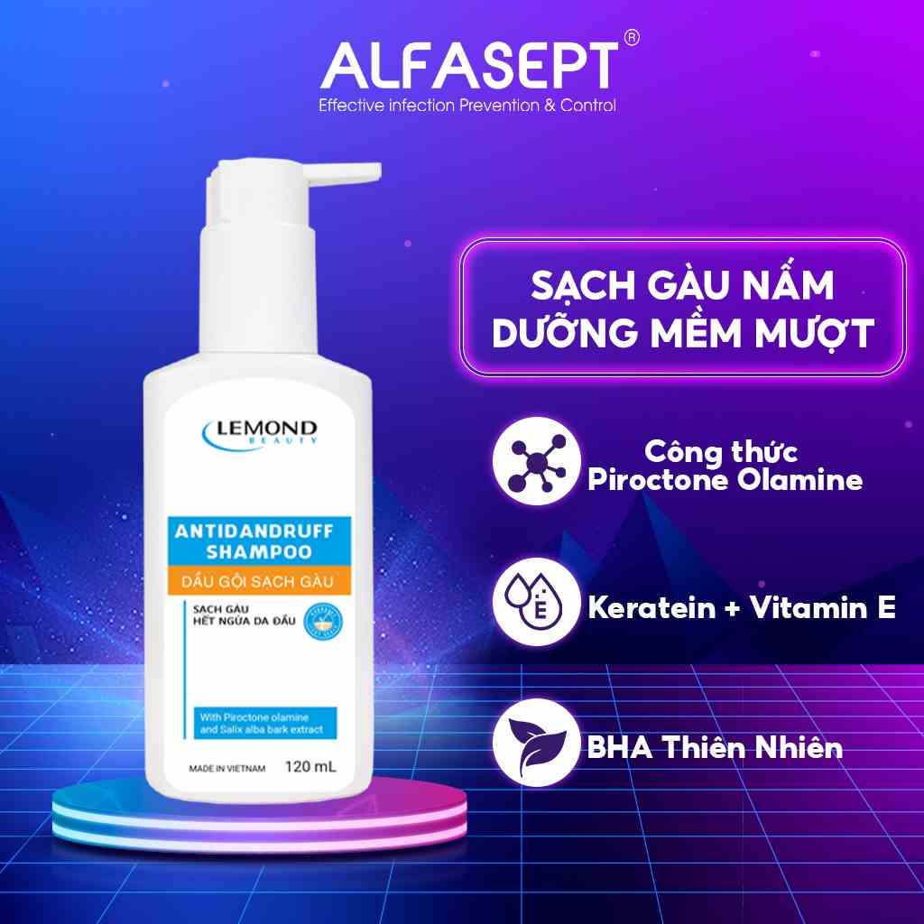 Dầu Gội Sạch Gàu Thế Hệ Mới ALFASEPT LEMOND Giúp Hết Gàu Ngứa, Dưỡng Ẩm Tóc Và Da Đầu Ngay Sau 1 Lần Gội Chai 120ml