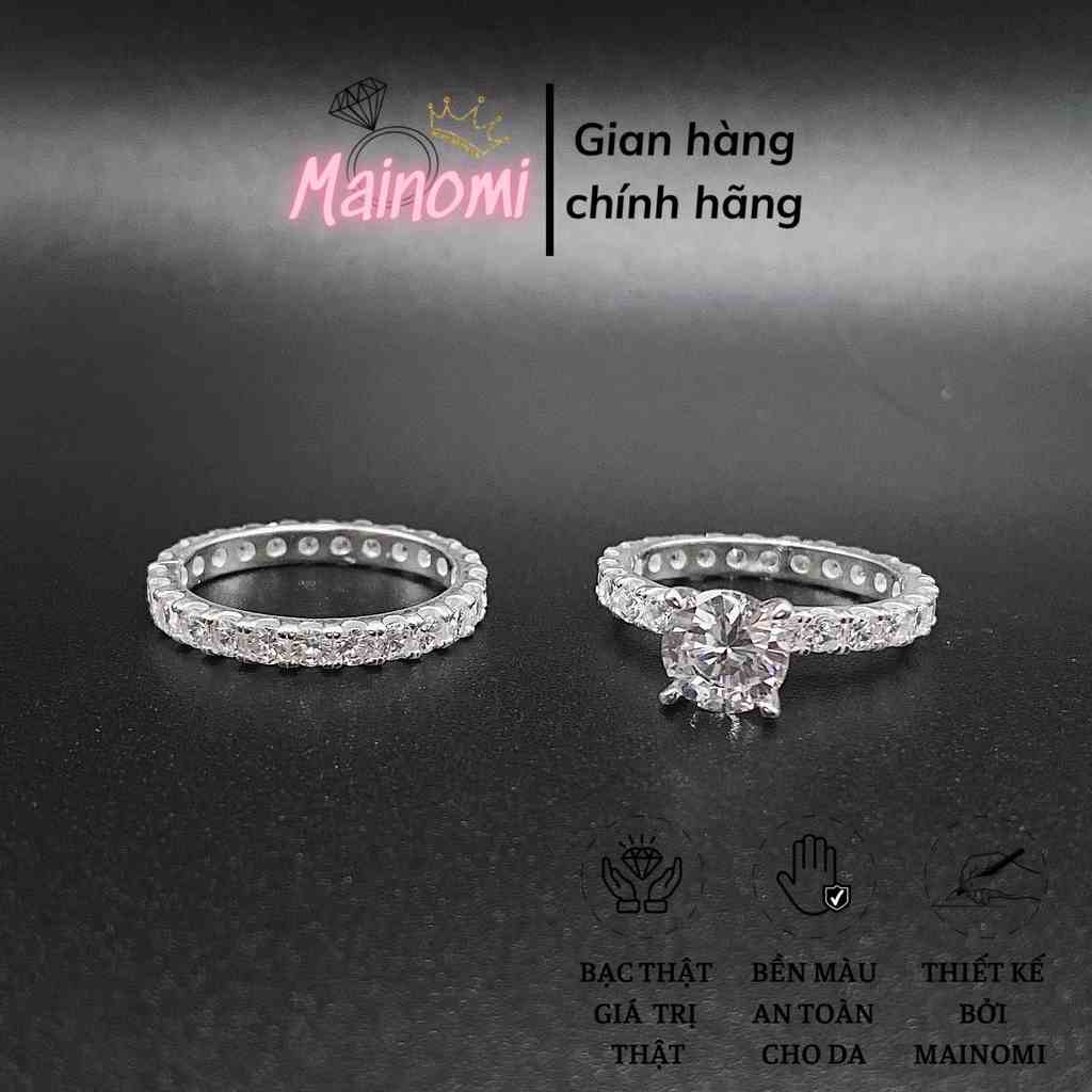 Nhẫn cặp full đá cao cấp MAINOMI đeo đôi hay đơn đều xinh chuẩn bạc đẹp