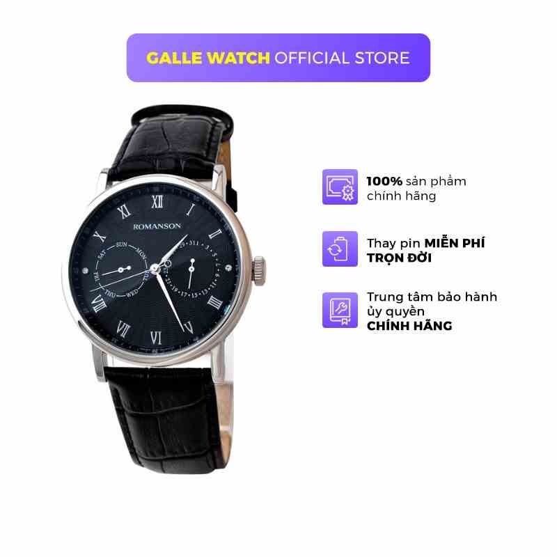 Đồng hồ Romanson Men Watch TL1275BMWBK nam máy Thụy Sĩ, mặt mỏng kính chống xước, chống nước, dây da cao cấp chính hãng