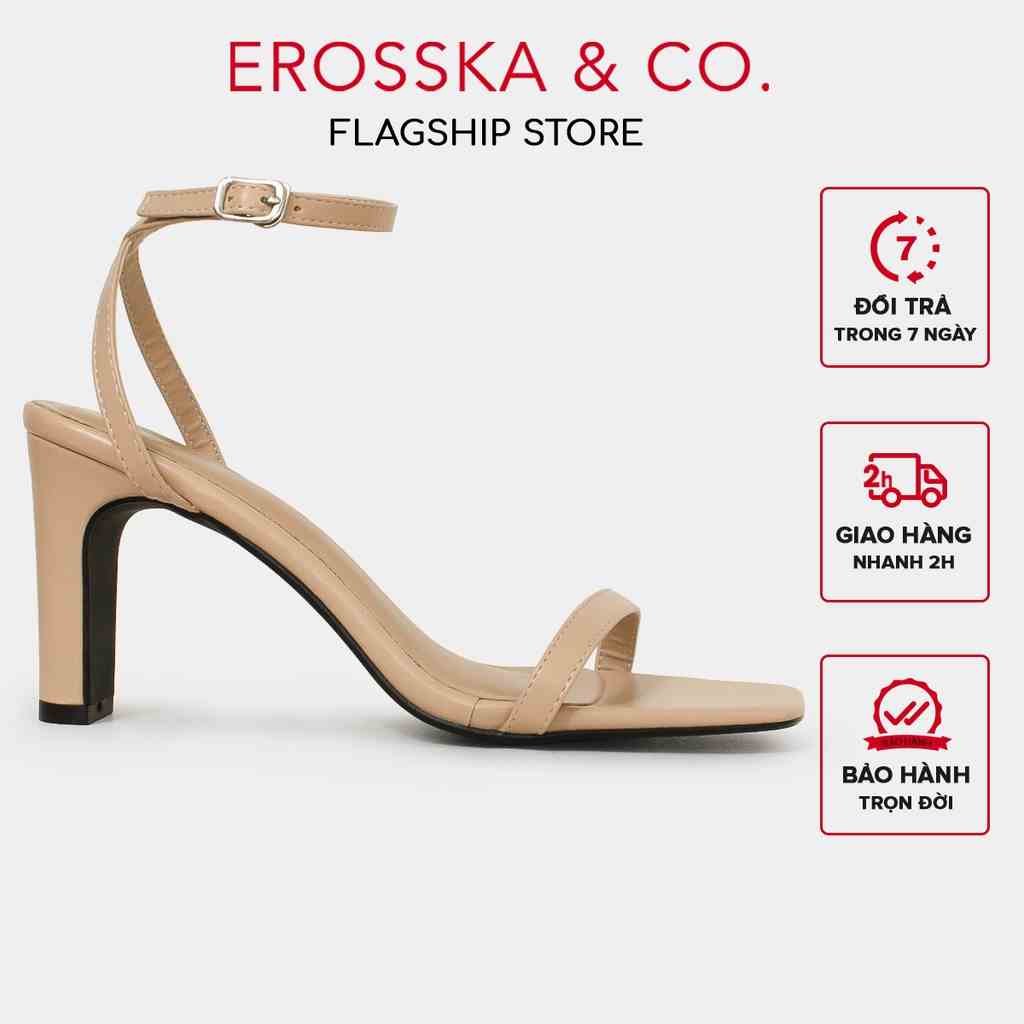 [Mã FA10K28 giảm đến 10k đơn 99k] Erosska - Giày sandal cao gót nữ mũi vuông quai mảnh cao 8cm màu nude - EB054