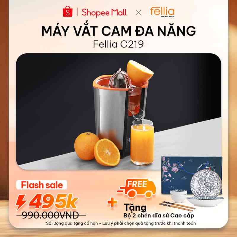 [ƯU ĐÃI] Máy vắt cam điện đa năng Fellia C219 không gây đắng, vắt nhanh | Bảo hành 18 tháng, 1 đổi 1 trong 30 ngày