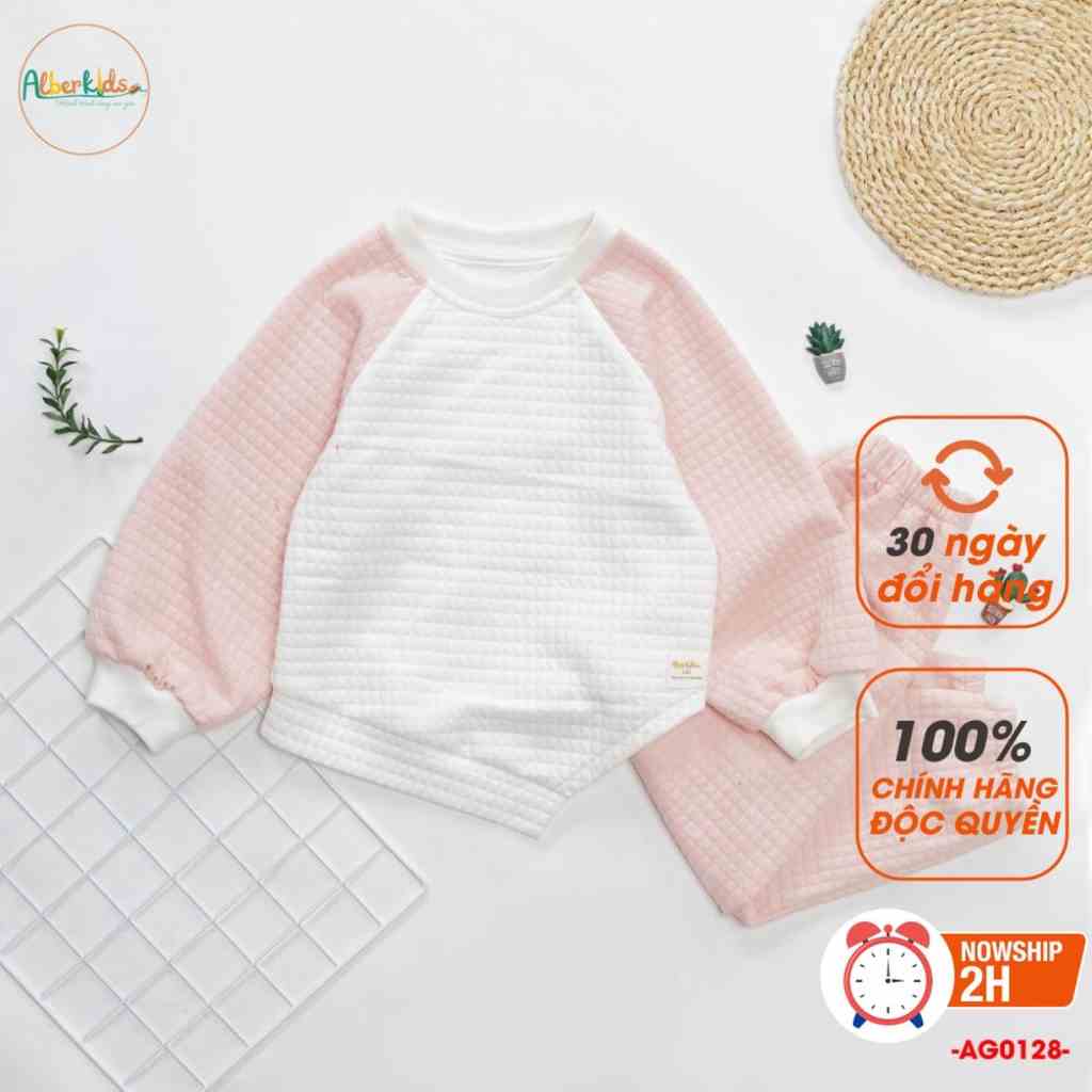 Bộ nỉ ô vuông vạt chéo  ALBER KIDS cho bé gái 2,3,4,5,6,7,8,9,10,11,12 tuổi [AG0128]