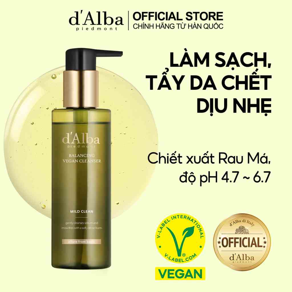 [dAlba Official] Gel rửa mặt Thuần chay dịu nhẹ giúp cân bằng da Balancing Vegan Cleanser 200ml