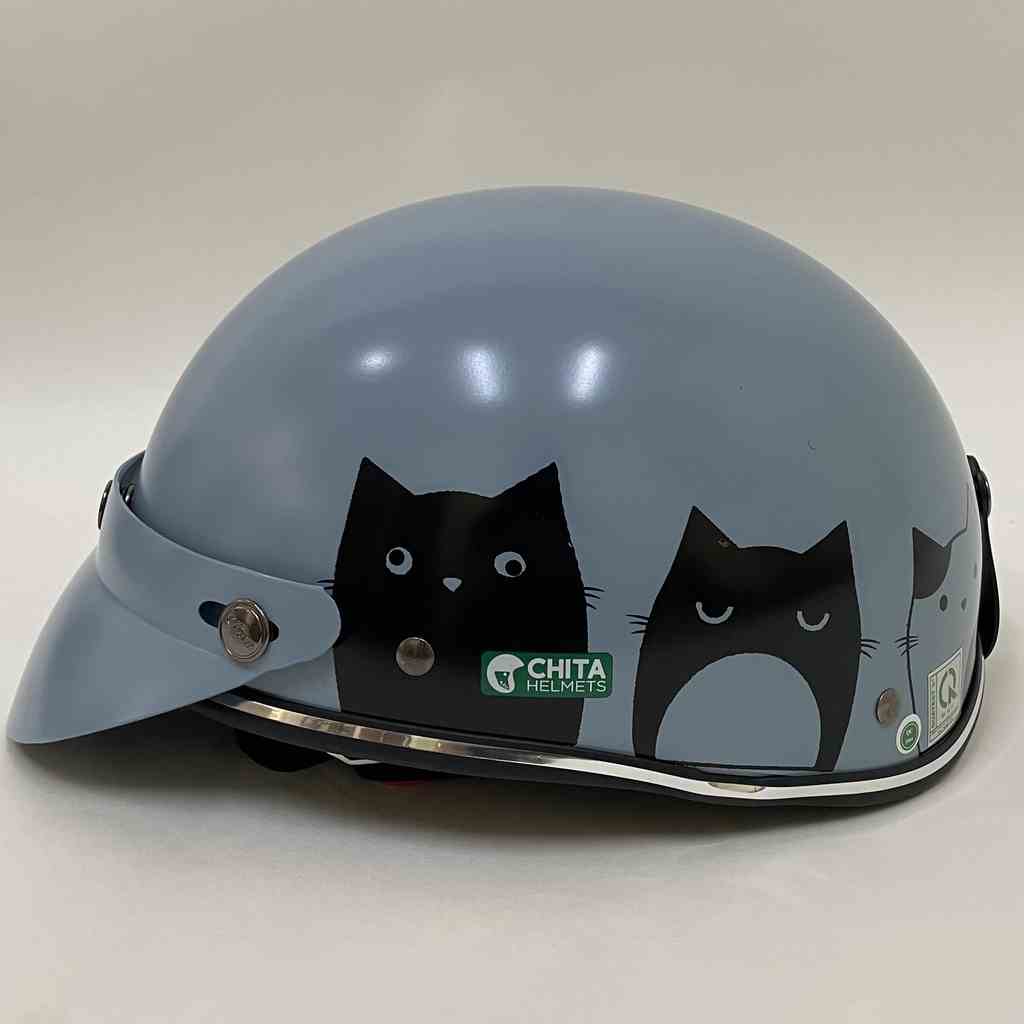 Mũ Bảo Hiểm 1/2 Đầu CHITA HELMETS CT6B1 tem Nhiều Mèo