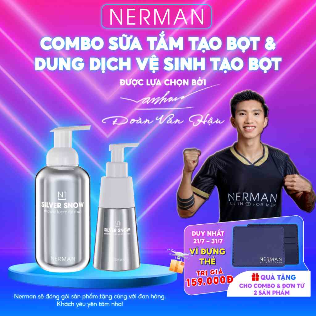 Combo Sữa tắm tạo bọt 500g và Dung dịch vệ sinh tạo bọt 200g Nerman hương nước hoa Pháp