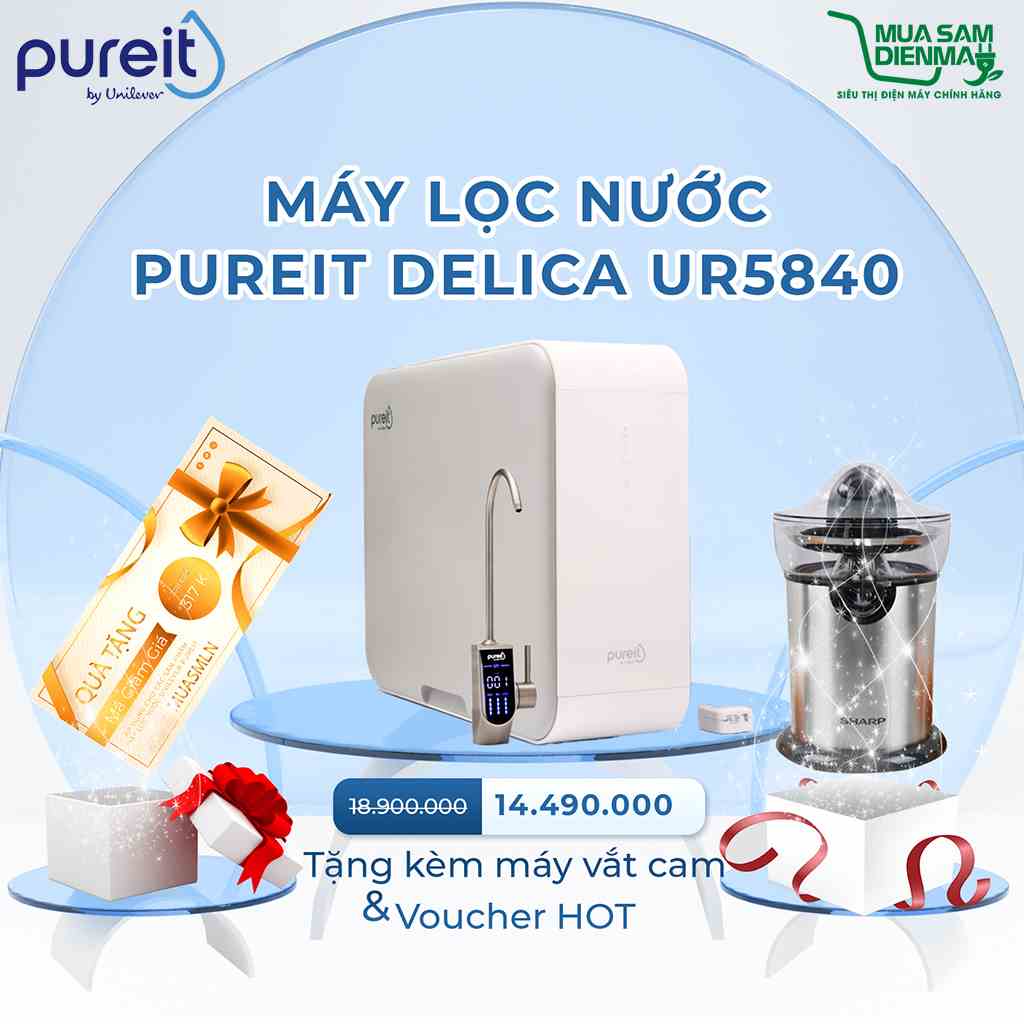 (Miễn phí lắp đặt) Máy lọc nước âm tủ bếp Unilever Pureit Delica UR5840- công suất lọc 2L/ phút - Hàng chính hãng