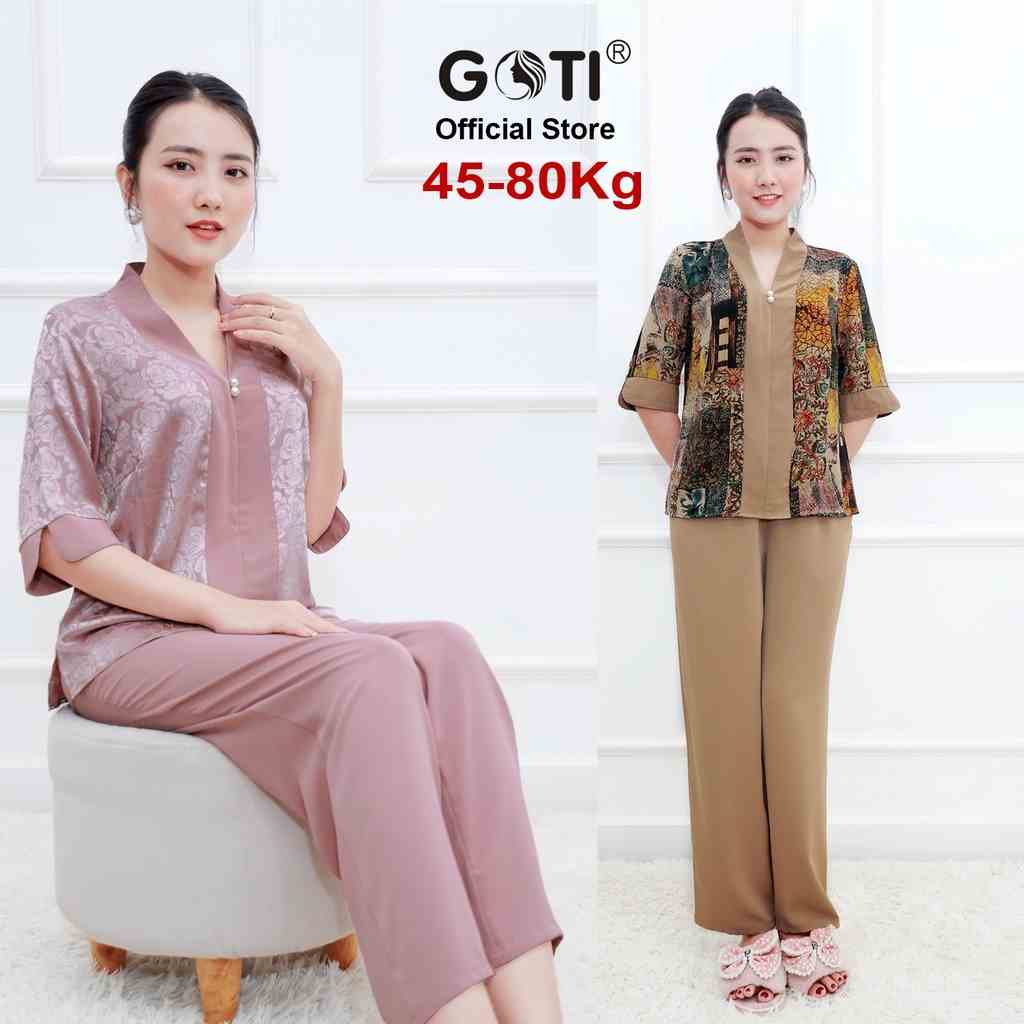 GOTI - Đồ Bộ Mặc Nhà, Ngủ Lụa Cao Cấp Pijama Viền Đủ Size 46-80Kg Thoải Mái Có Túi Tặng Mẹ U40 U50 3357 3358