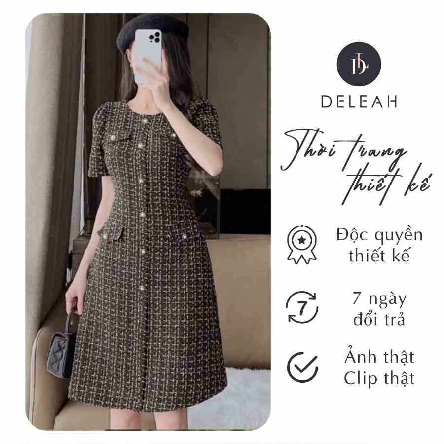 [Mã BMLTB200 giảm đến 100K đơn 499K] De Leah - Đầm Ôm A Tweed Nẹp Trước - Thời Trang Thiết Kế