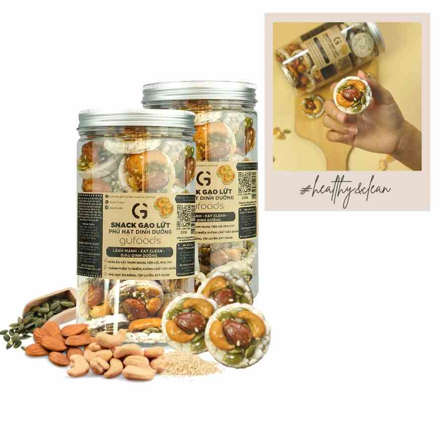 Combo 2 hũ Snack gạo lứt phủ granola siêu hạt GUfoods (200g) - Ăn vặt healthy, Hỗ trợ giảm cân, Ăn kiêng, Eat clean