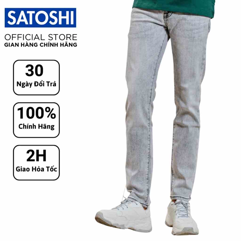 Quần jean nam Satoshi SAQJ76 quần Jean nam xám wash basic Straight fit co giãn thoải mái