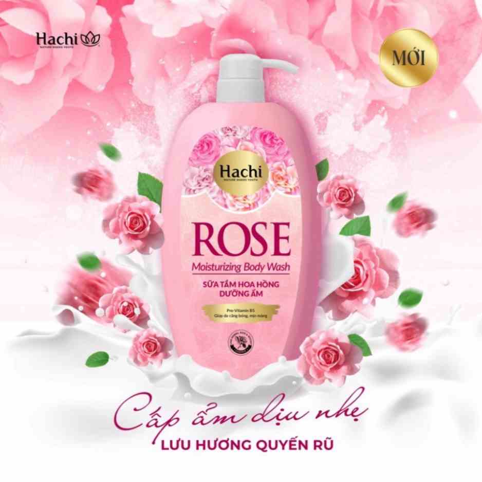 Sữa tắm hoa hồng dưỡng ẩm ROSE moisturizing body wach HAchi Vitamin B5 giúp da căng bóng mịn màng lưu hương thơm 650g