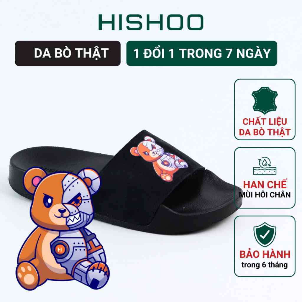 Dép quai ngang slipper cho bé trẻ em BIG SIZE Gấu Bặm Trợn cao cấp nam, nữ HISHOO siêu nhẹ da bò size 33 - 44 U078