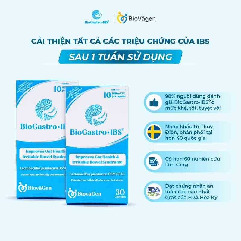 Combo 2 men vi sinh BioGastro • IBS dùng cho Viêm Đại Tràng, Táo bón, Tiêu chảy xuất xứ Thụy Điển hộp 30 viên nang