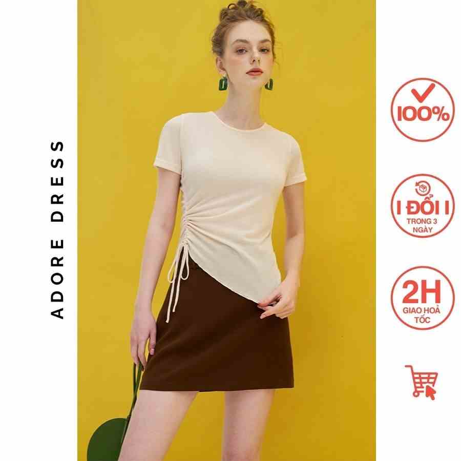 Áo Cropped T-shirts cotton  trơn rút nhún sườn  3 màu 313TS3019 ADORE DRESS