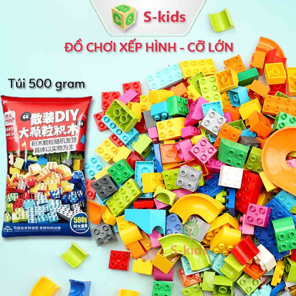 Đồ chơi xếp hình cho bé loại to, bộ lắp ghép các khối cỡ lớn bằng nhựa ABS túi 500 gram