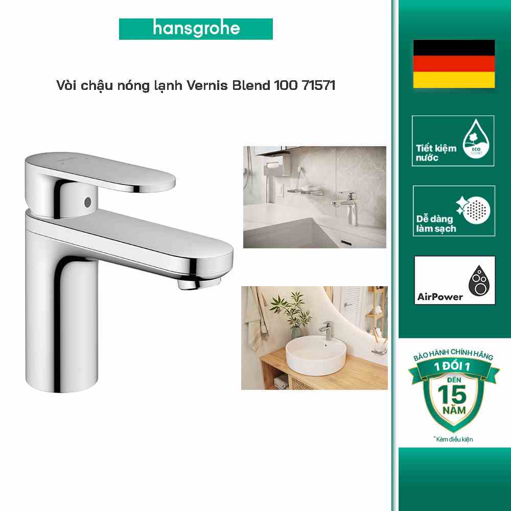 [Mã BMLTA35 giảm đến 35K đơn 99K] Vòi chậu lavabo nóng lạnh HANSGROHE Vernis Blend 100 71571