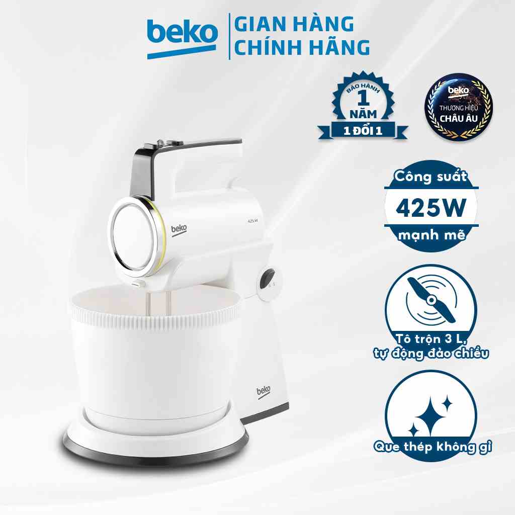 Máy Đánh Trứng Để Bàn BEKO 425W Với 4 Chế Độ Và Chế Độ Turbo - Tặng Kem Que Và Thanh Trộn Trộn Siêu Tốc - HMM7422W