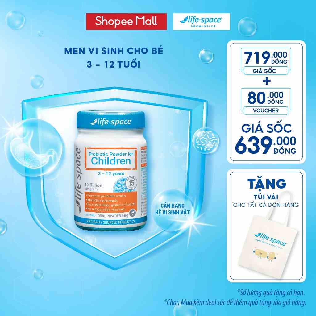 Men vi sinh dành cho bé 3 - 12 tuổi Life Space Probiotic Power for Children 40g