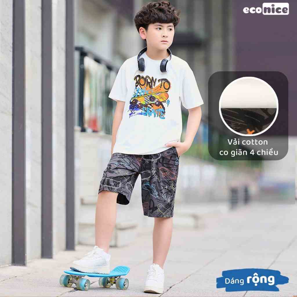 Đồ bộ quần áo thun cotton cho bé trai mặc mùa hè Econice ECOB131. Size đại trẻ em 2, 3, 4, 5, 6, 7, 8, 9, 10, 12 tuổi