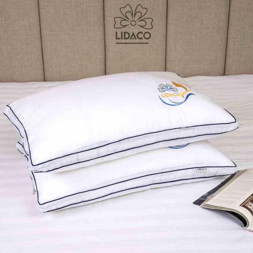 Gối nằm lông vũ nhân tạo LIDACO microfiber cao cấp vải cotton 100% tiêu chuẩn 5 sao - 1 chiếc