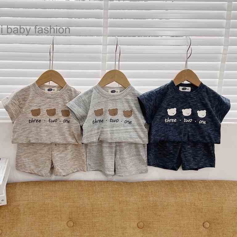 Bộ quần áo cộc tay cho bé trai, bé gái Beemo, Chất liệu cotton đốm mỏng mát, họa tiết in gấu cute B164