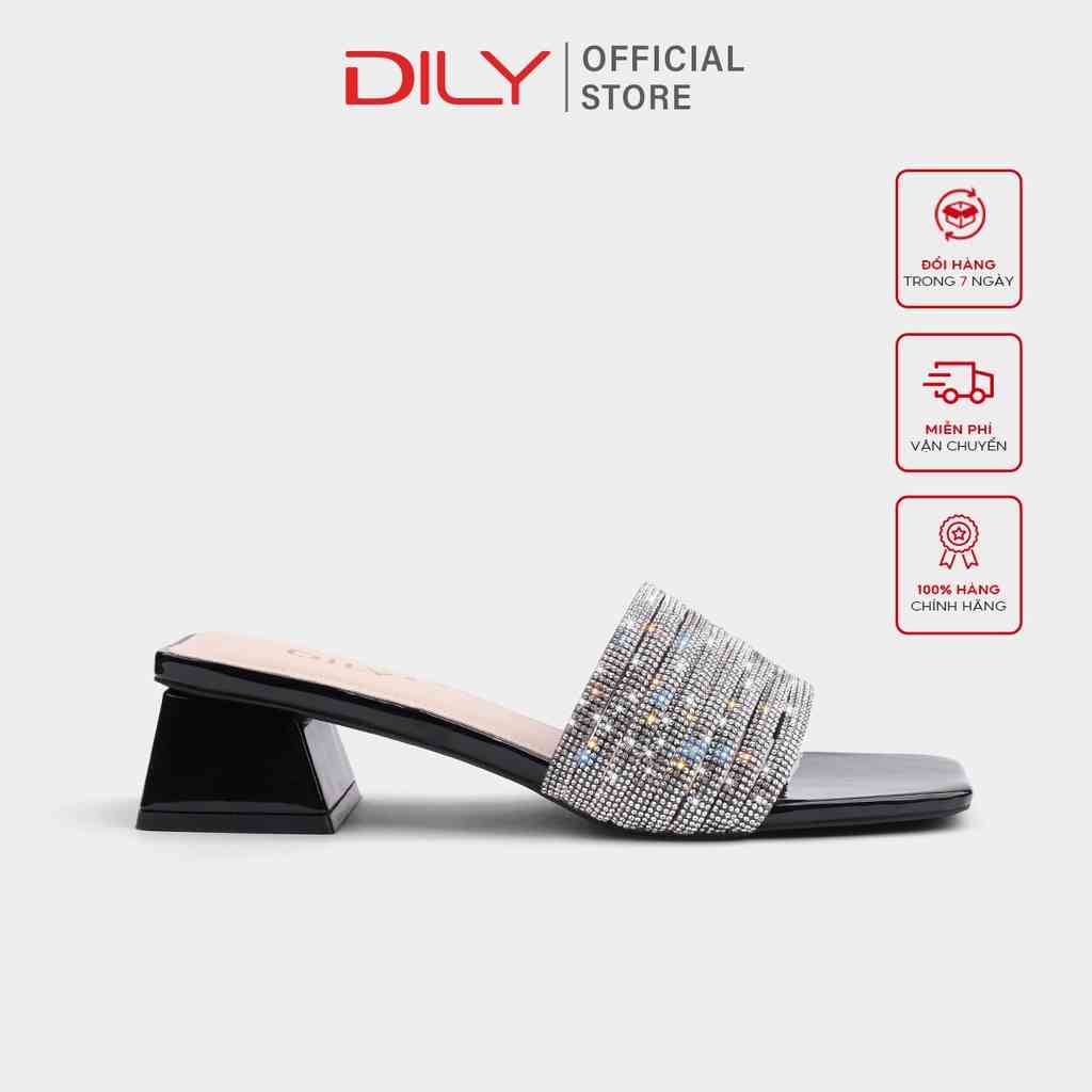 Dép guốc nữ mũi vuông quai đính hạt lấp lánh DILY cao 3.5cm_ AA0308