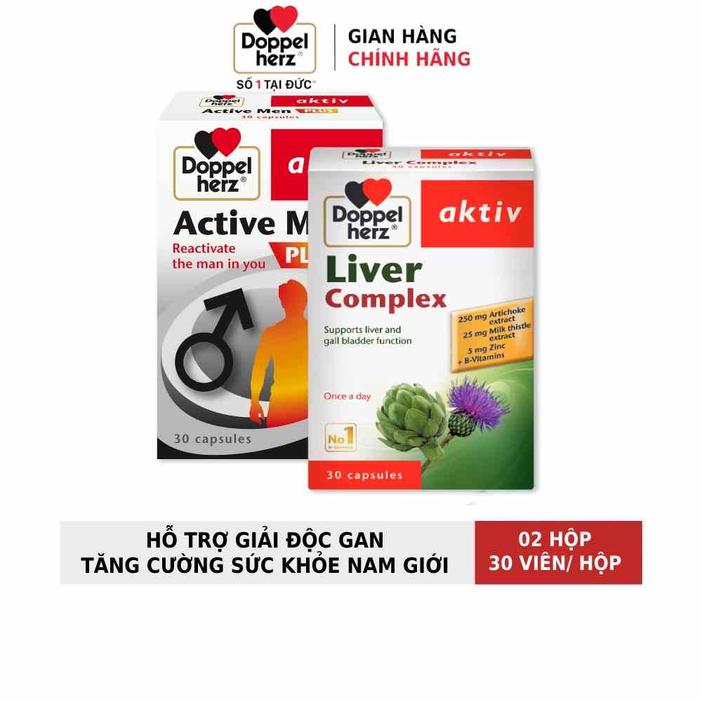 Bộ đôi giải độc gan, hạ men gan, tăng cường sức khỏe nam giới Doppelherz Liver Complex + Active Men Plus (2 hộp 30 viên)