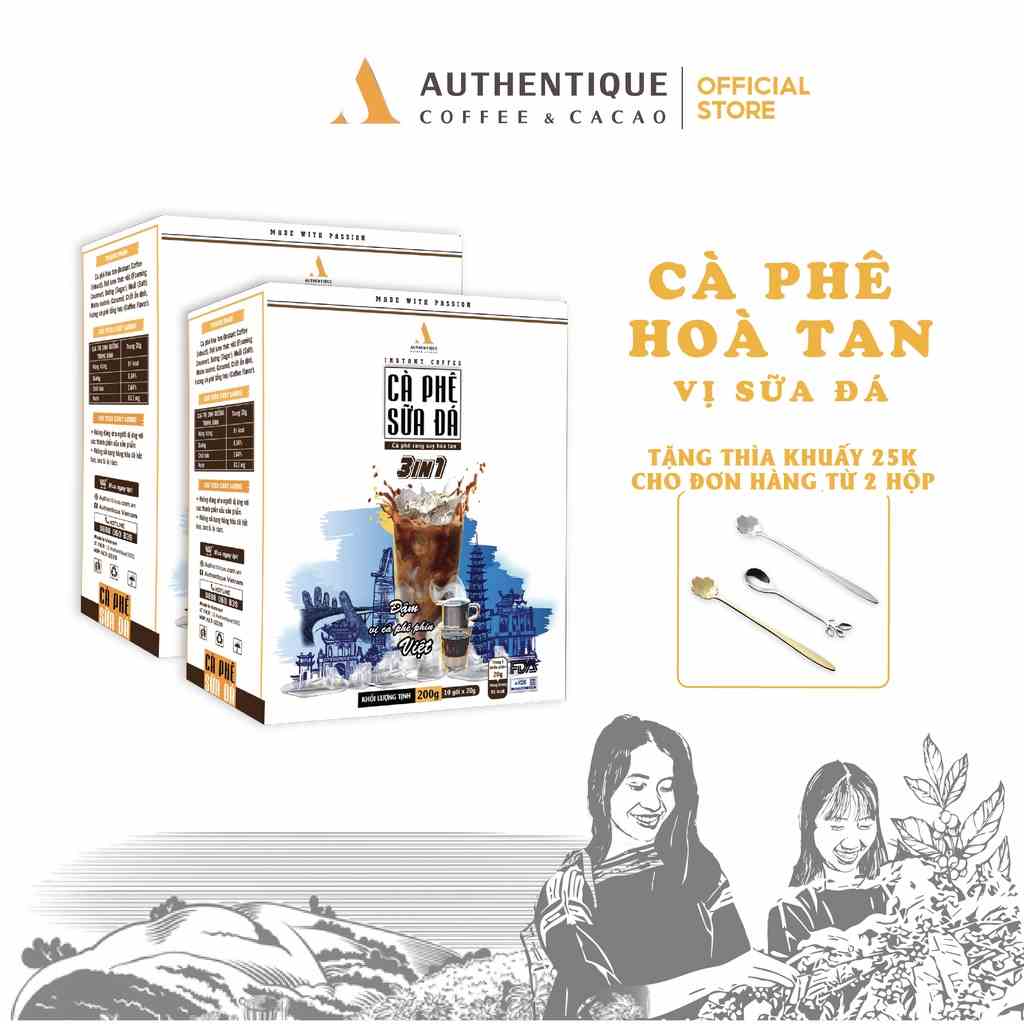 Cà phê sữa đá pha sẵn hòa tan 3in1 (20G x 10Gói) - Đậm vị cà phê | Authentique Instant Coffee