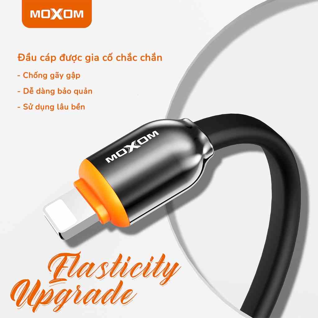 Dây sạc ip MOXOM CB96 3A dây siêu mềm, cổng USB to Lighting, hỗ trợ sạc và truyền dữ liệu tốt, dài 1m