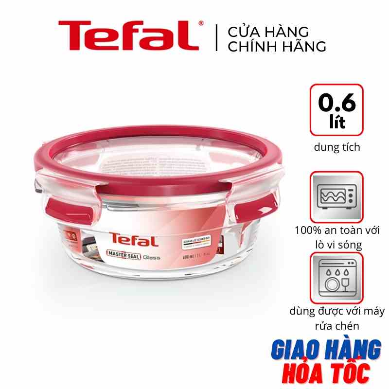 Hộp thủy tinh tròn Tefal Masterseal Glass N1040312 - 600ml - đỏ