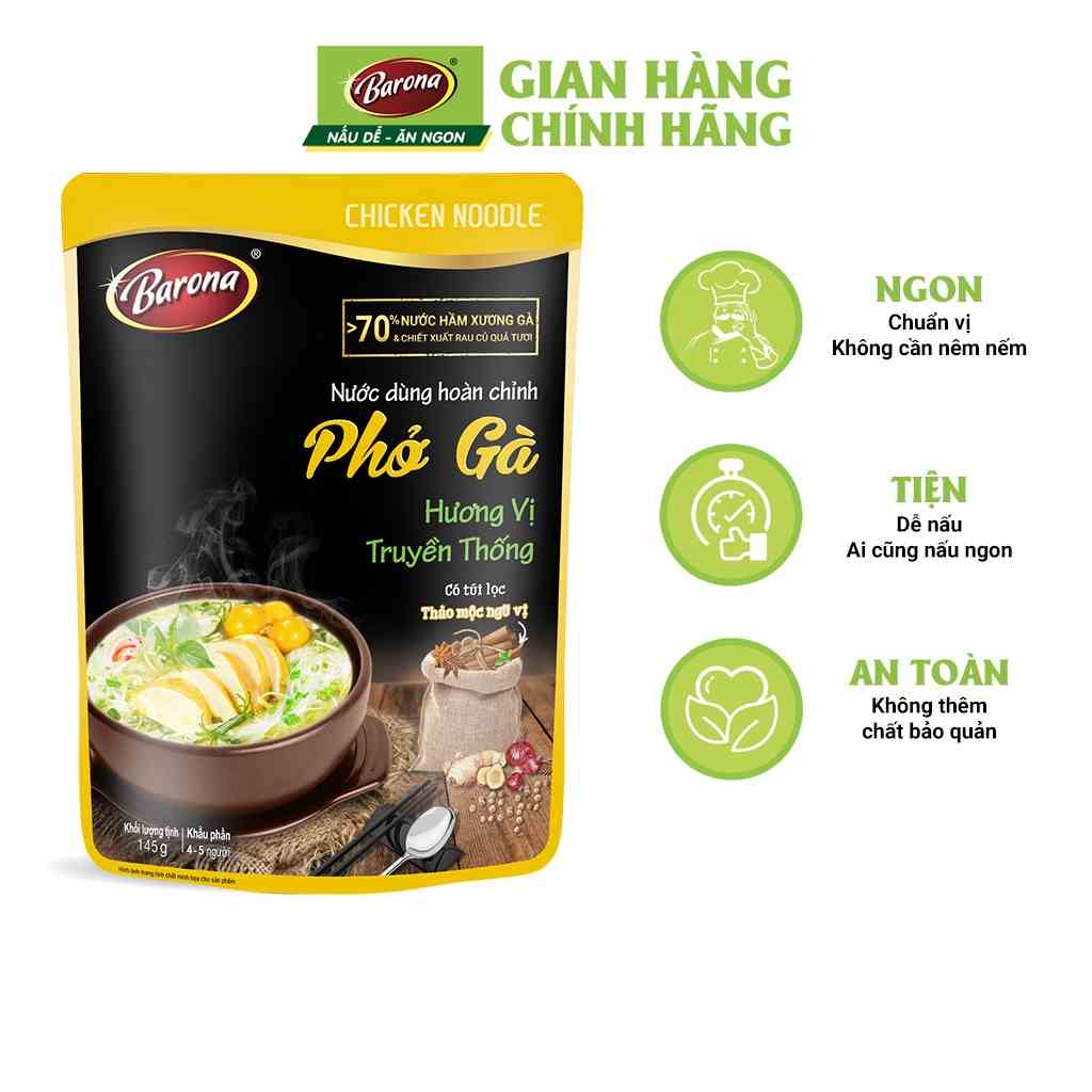 Nước Dùng Phở Gà Barona 145g tươi ngon chuẩn vị không cần nêm nếm