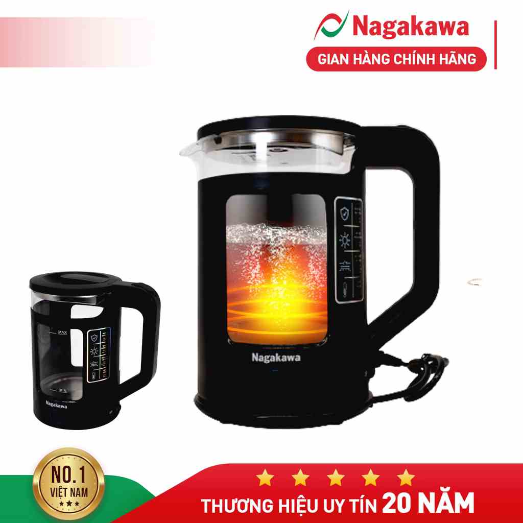 Ấm siêu tốc thủy tinh Nagakawa NAG0317 (1.7L - 1355W) - Bảo hành 12 tháng