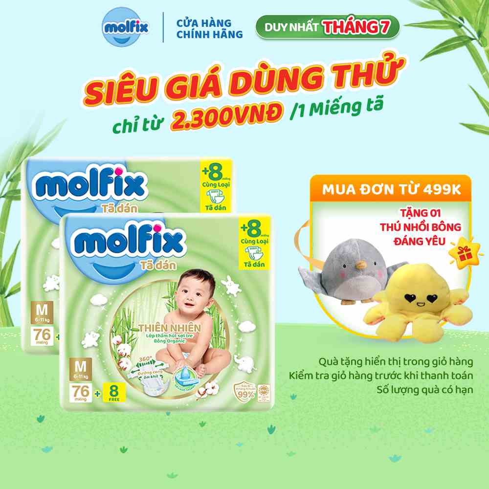 Combo 02 Tã/bỉm dán Moflix Thiên nhiên Super Jumbo M (6kg - 11kg) - 2 Gói- 168 miếng