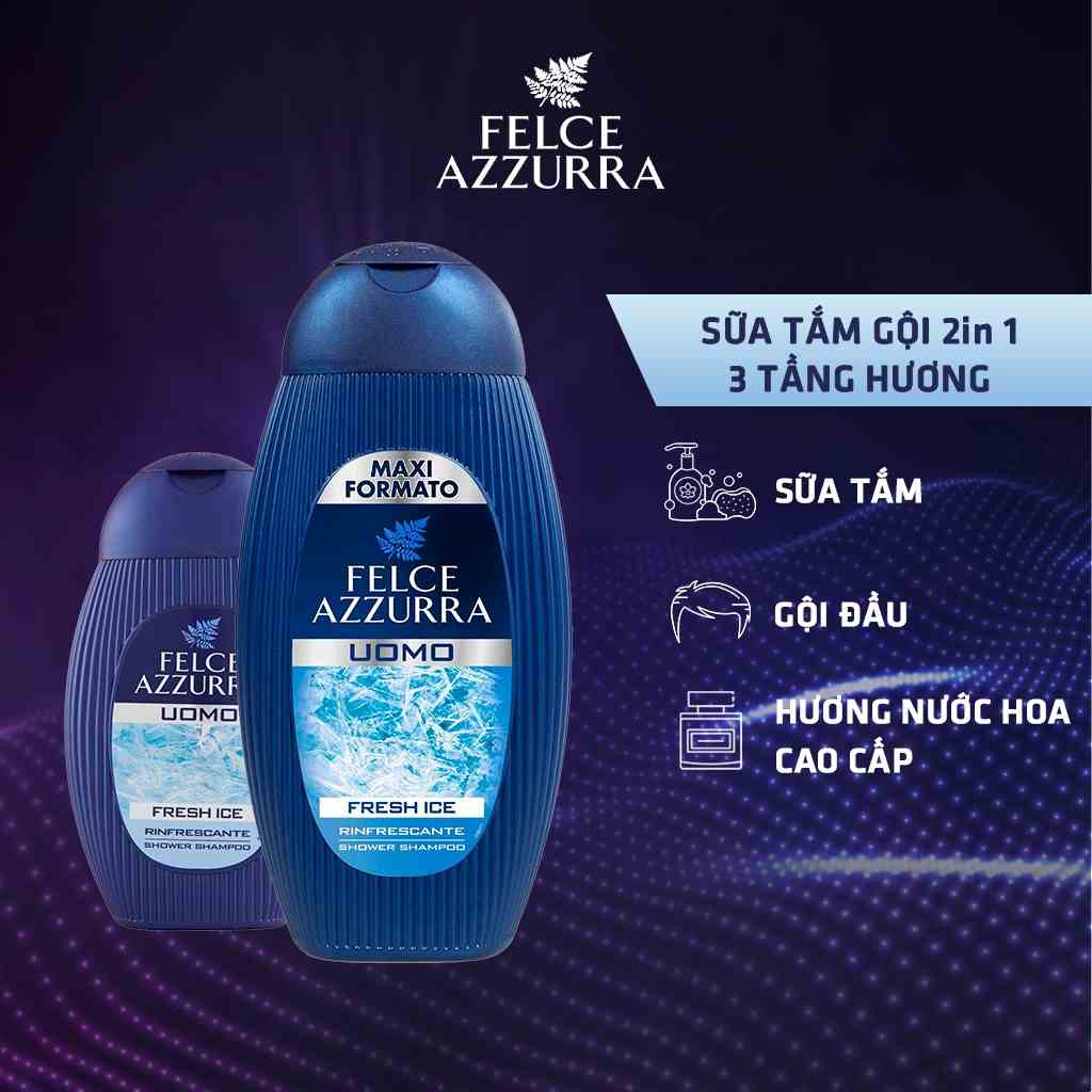 Sữa Tắm Gội Nam FELCE AZZURRA Hương Nước Hoa 2 In 1 Fresh Ice Mát Lạnh, Sảng Khoái 250ml & 400ML