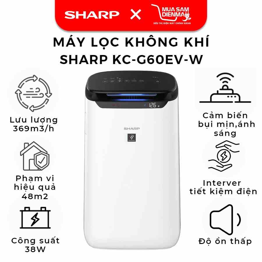 [Mã BMLTB200 giảm đến 100K đơn 499K] Máy lọc không khí Sharp FP-J60E-W (48m²)