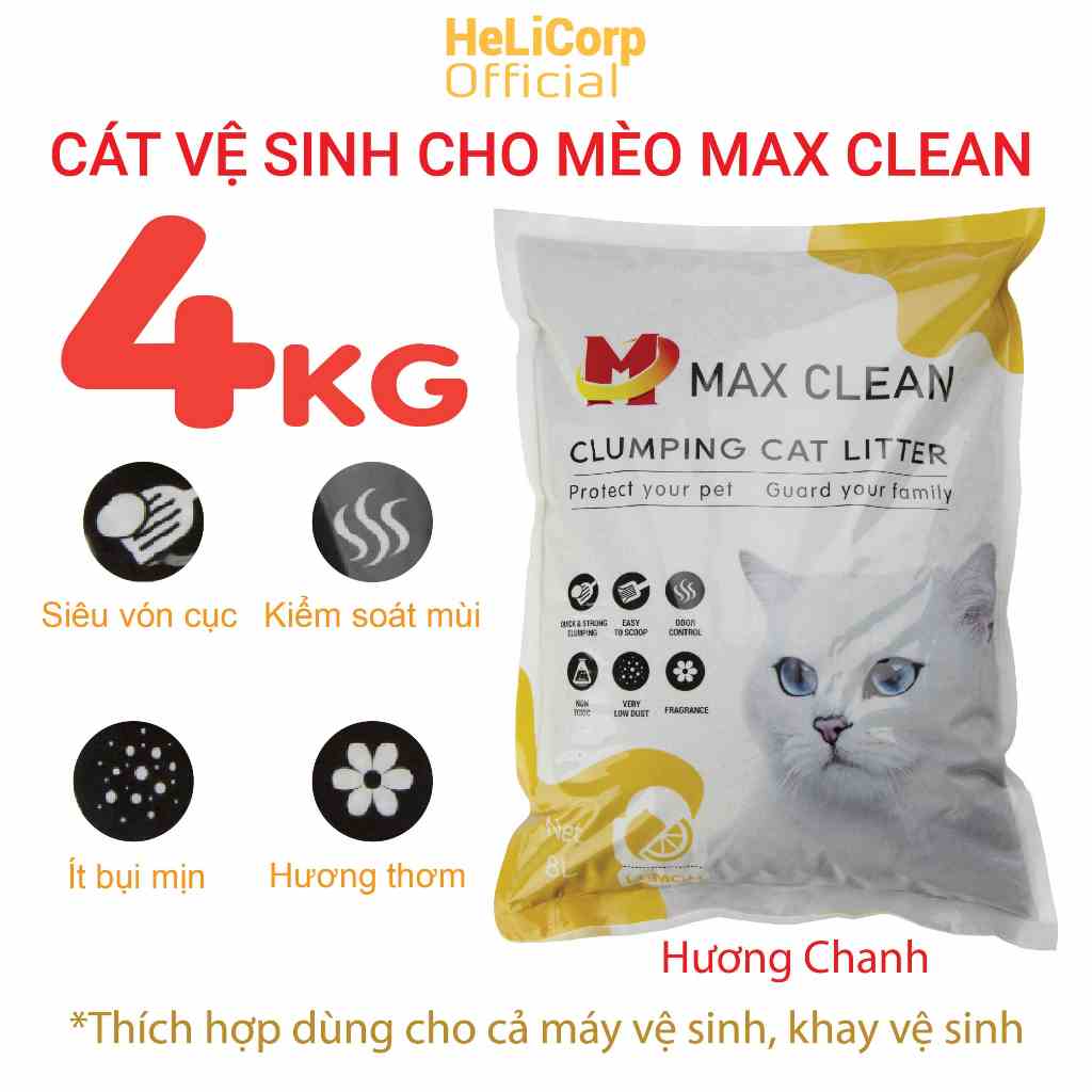 Cát Mèo, Cát Vệ Sinh Cho Mèo Hương Chanh 4KG Max Clean - HeLiCorp