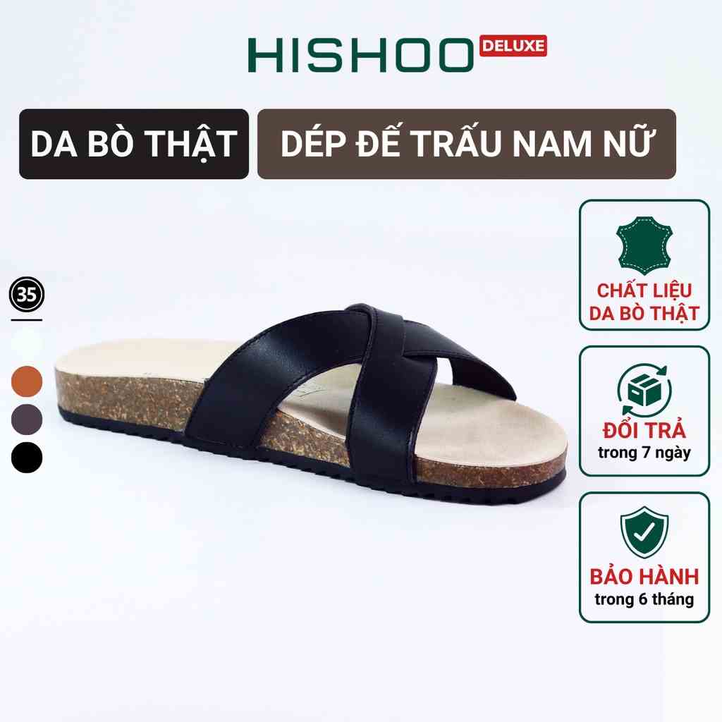 Dép Đế Trấu Nam Nữ Birken Quai Chéo Da Bò Sáp Có Bigsize Hishoo M096