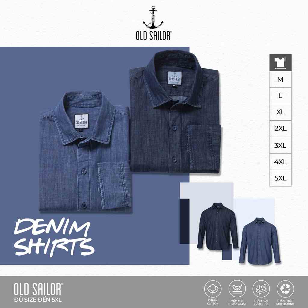 Áo Sơ Mi Nam OLD SAILOR Chất Vải Denim Mỏng Tạo Cảm Giác Dễ Chịu Thoáng Mát Thiết Kế Trơn Bigsize